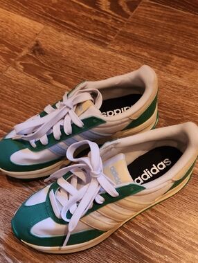 adidas White and Green Low-Top Trainers